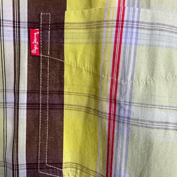 Vintage Pepe Jeans London NWT mens shirt plaid chartreuse green Orig Tags unworn - Picture 2 of 8
